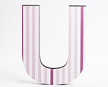 wood letter U with vertical pink stripes