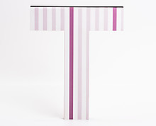 wood letter T with vertical pink stripes