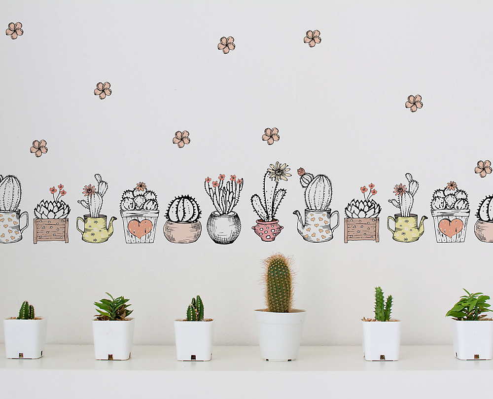 wall stickers adesivi murali frase piante grasse cactus giardinaggio home  b0148