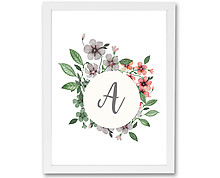 initial with watercolored flowers - print with frame
